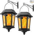 Solar Lanterns Outdoor Waterproof, Hanging Solar Lights with Glass Shade - 2 Pack LED Metal Wall Mount Outdoor Light for Yard/Garden/Patio - Flame