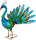 VEWOGARDEN Peacock Outdoor Statues Metal Peacock Tail Spread Garden Sculptures & Statues for Yard Lawn Patio Pool Outside Decorations, Blue