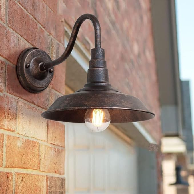4-Pack Outdoor Gooseneck Barn Light 10" Retro Exterior Wall Light Iron Art Dome Farmhouse Wall Sconces Anti-Rust Waterproof Outdoor Light for House Porch Garage Entryway