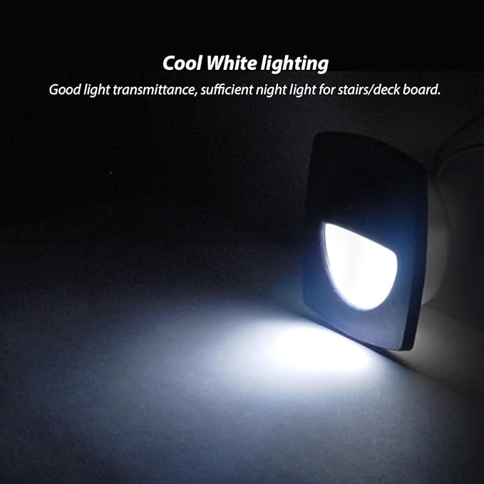 Dream lighting 12volt LED Black Recessed Companion Way Courtesy Light for Marine Ship Boat Cabin, RV Stair Step Light, Exterior Patio Garden Landscape Lighting –Square, Cool White, Pack of 6