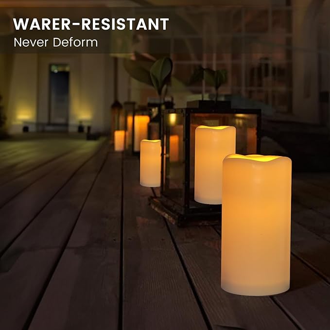 15Pack Waterproof Flameless Remote Control Candles (D3''*H5.5''） Battery Operated Flickering LED Pillar Candle，plastic with 10-Key 24Hours Timer for Outdoor/Indoor Party Garden Lanterns Porch Ivory