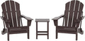 WO Home Furniture Adirondack Chairs Table Set of 3 PCS Outdoor Folding Chairs Side End Table Weather/UV Resistant for Lawn, Garden, Bon Fire, Balcony (Dark Brown)