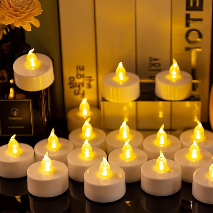 Tea Light Candles with Remote Control,50pack Flickering Flameless LED Candle,Long Lasting 400+Hours,Battery Operated with Timer for Home Decoration Seasonal &Festival Celebration WarmYellow
