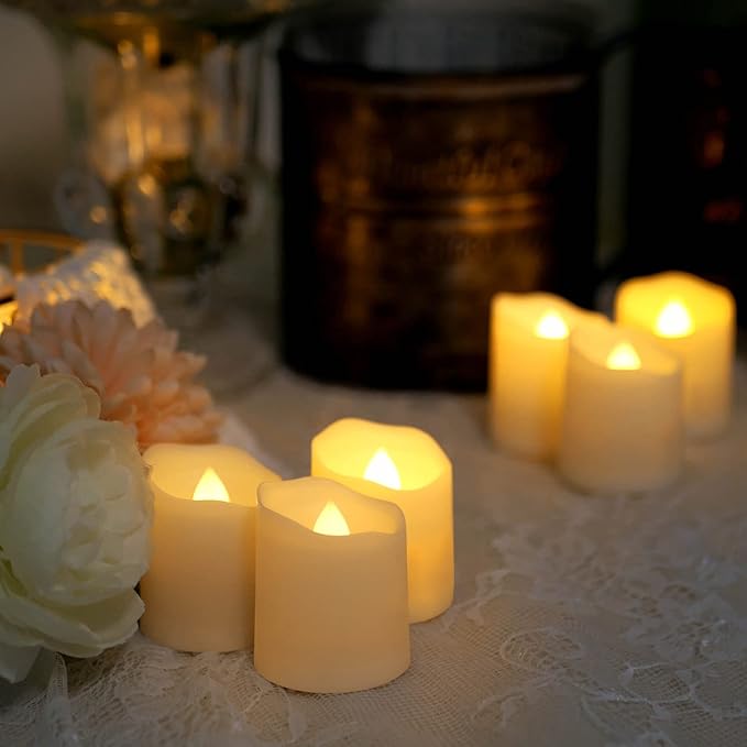 Rechargeable Tea Lights LED Flameless Christmas Candles, Set of 6 Electric Votive Tealights Flickering Candle with Remote Timer and Charging Holder for Home Centerpiece Party Holiday Decorations