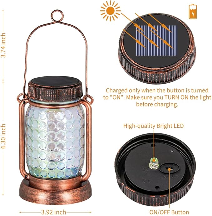 Outdoor Garden Decor, 4 Pack Solar Lantern Waterproof Warmwhite Mason Jar Hanging Lights, Porch Decorative for Garden Yard Patio Backyard Deck Courtyard Lawn