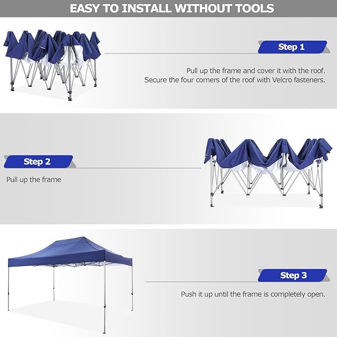 COBIZI 10x15 Pop up Canopy Heavy Duty Tent with 4 sidewalls Commercial Outdoor Canopy Event Tents All Season Wind & Waterproof Gazebo with Carry Bag, Dark Blue(Frame Thickened)