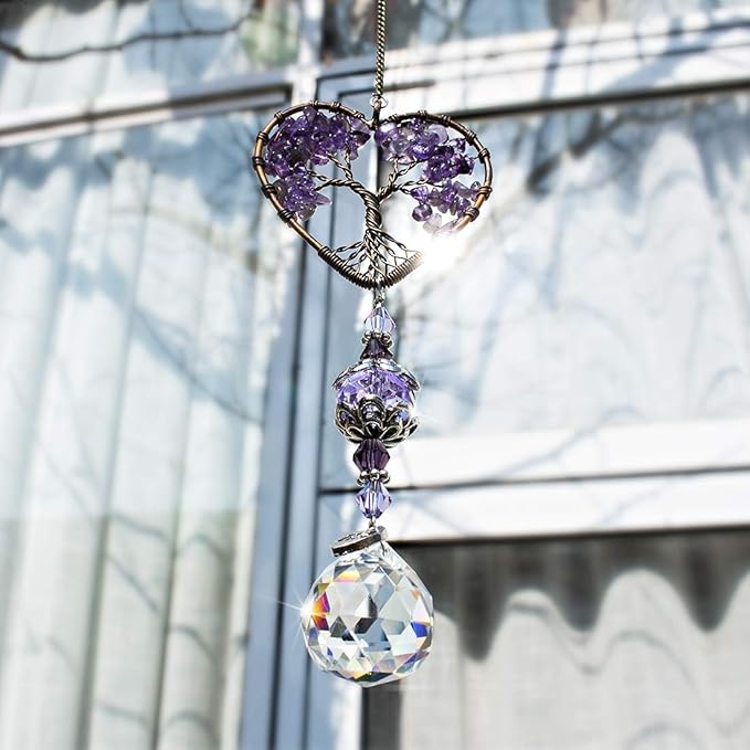 H&D HYALINE & DORA Sun Catcher Crystal Tree of Life Rainbow Maker Drops Hang for Window, Home Decor, Car Charms