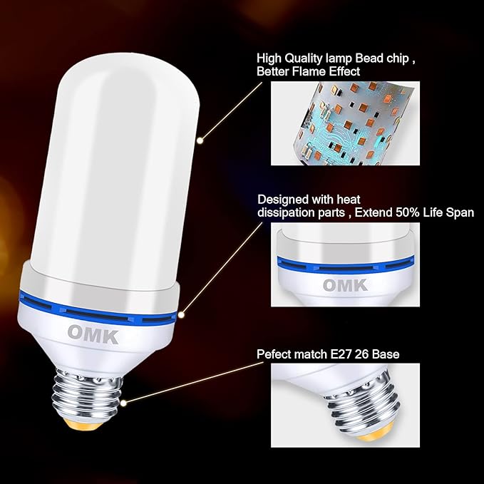 OMK - Blue Flame Christmas Decor LED Flame Effect Light Bulbs - Upgraded 4 Modes Fire Simulated Lamps - Christmas Gifts, Party, Indoor/Outdoor Decoration Lights (Blue 2)