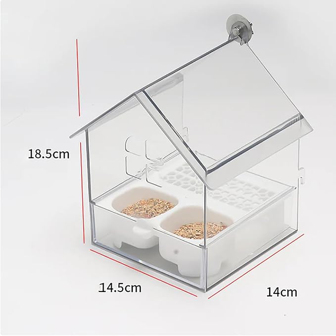 Ziveseller/Sowhathow Pull-Out External Parrot Feeder, Parrot Feeder Parakeet House Bird Bath Transparent Dish Water, Hanging Wild Bird Seed with Squirrel Proof Tray (White*2)