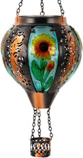 Starsoul Sunflowers Hot Air Balloon Solar Lantern Metal & Glass Solar Hot Air Balloon Hanging Garden Light Waterproof Outdoor Lantern for Patio Yard Party Decorations