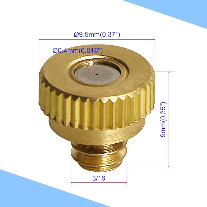 Aopin G 3/16 Brass Misting Nozzles 0.4mm / 0.015" Orifice Atomizing Mister Sprayer Nozzle Suitable For Outdoor Cooling,Garden Irrigation,Fountain, Crop Nutrient Injection, Greenhouse 8 Pcs