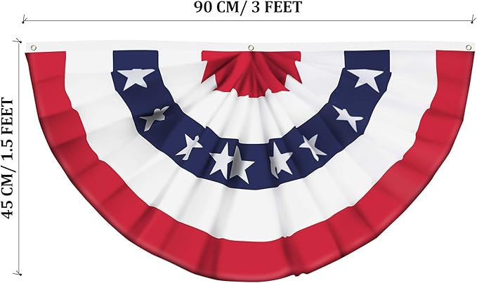 USA Pleated Fan American US Bunting Flag Patriotic Half Fan Banner With Canvas Header and Brass Grommets for 4th of July Memorial Day Indoor Outdoor Decoration (12, 1.5x3 Feet)