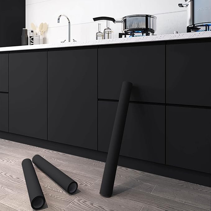 Dimoon 78.7''x23.6'' Black Skin Peel and Stick Wallpaper Contact Paper Modern Self Adhesive Wall Paper Removable Renter Friendly Textured Solid Color Cabinet Vinyl Roll (78.7''x23.6'',Black Skin)