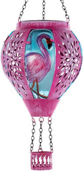 Starsoul Pink Hot Air Balloon Solar Lantern Flamingo Metal & Glass Solar Hot Air Balloon Hanging Garden Light Waterproof Outdoor Lantern for Patio Yard Party Decor