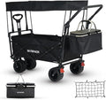 SKYMANOR Collapsible Wagon with Removable Canopy, 3-in-1 Heavy Duty Garden Cart with Big All-Terrain Wheels, Brakes, Adjustable Push Pull Handle, Cooler Bag, 300LBS Wagon Cart for Camping (Black)