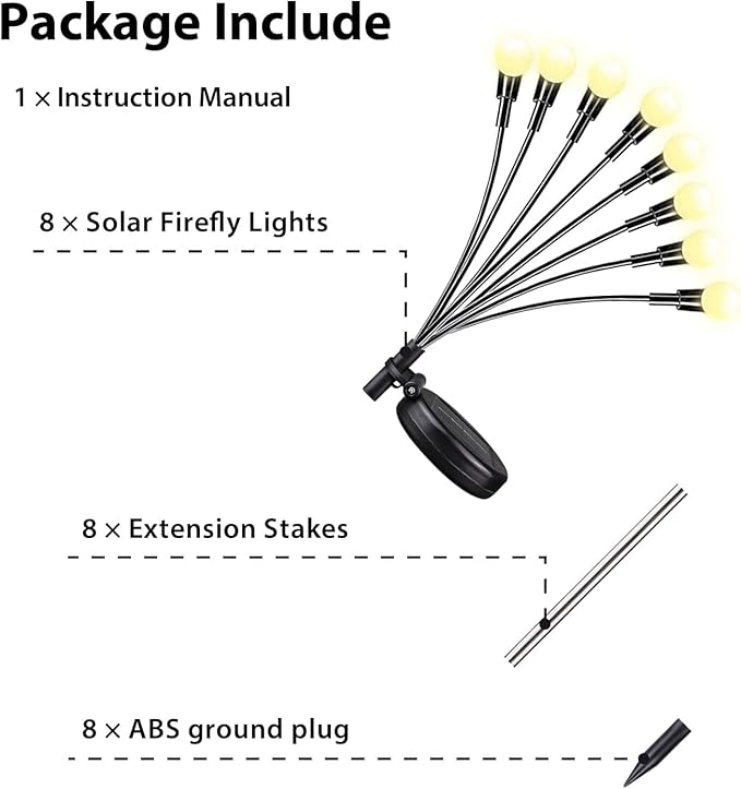 2025 Solar Lights Outdoor Waterproof , 8 Pack Solar Garden Lights, Solar Firefly Lights Outdoor Waterproof, Solar Twinkle Swaying Fairy Light for Yard Patio Pathway Garden Decoration (Warm White)