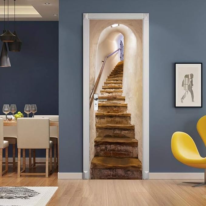 3D Door Stickers Murals - Stairs - Door Wallpaper - Self-Adhesive - Removable - PVC - Waterproof - Matt Finish - 37.4" x 82.7"
