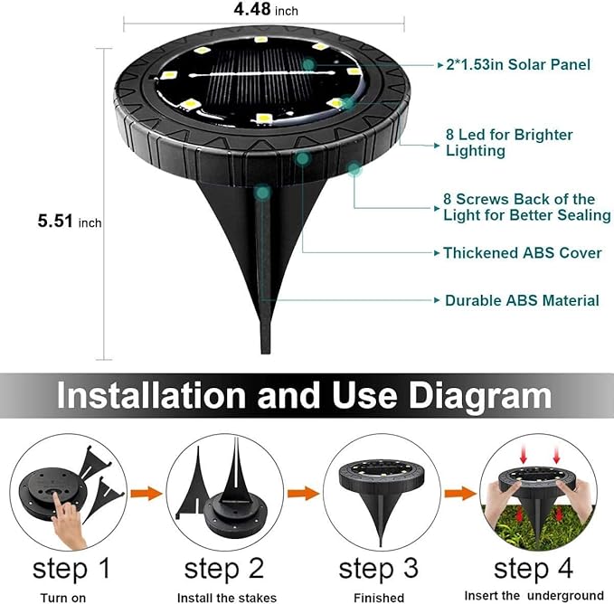 Solar Powered Ground Lights 2Pack,Waterproof LED Solar Lights Outdoor Solar Disk Lights Decorative,Solar Garden Lights for Landscape Pathway Patio Yard Walkway Path Lawn Driveway (Warm White)
