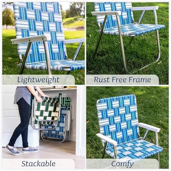 Lawn Chair USA Folding Aluminum Outdoor Patio Lawn Chair | Heavy-Duty Webbed Chairs for Camping, Sports, Beach, Yard & Tailgating | Lightweight Portable | Classic - Black/Orange
