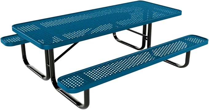 Coated Outdoor Furniture Heavy-Duty Portable Outdoor Kids Table, Punched Steel Kids Picnic Table, Commercial-Grade Picnic Table, Made in America (6ft Rectangular, Childrens, Light Blue)