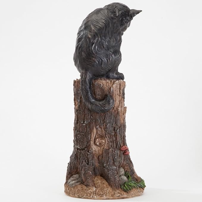 Bits and Pieces - Cat & Mouse Garden Statue- Outdoor Kitten on a Stump Sculpture - 17" Polyresin Home Décor Weather Resistant Lawn Ornament