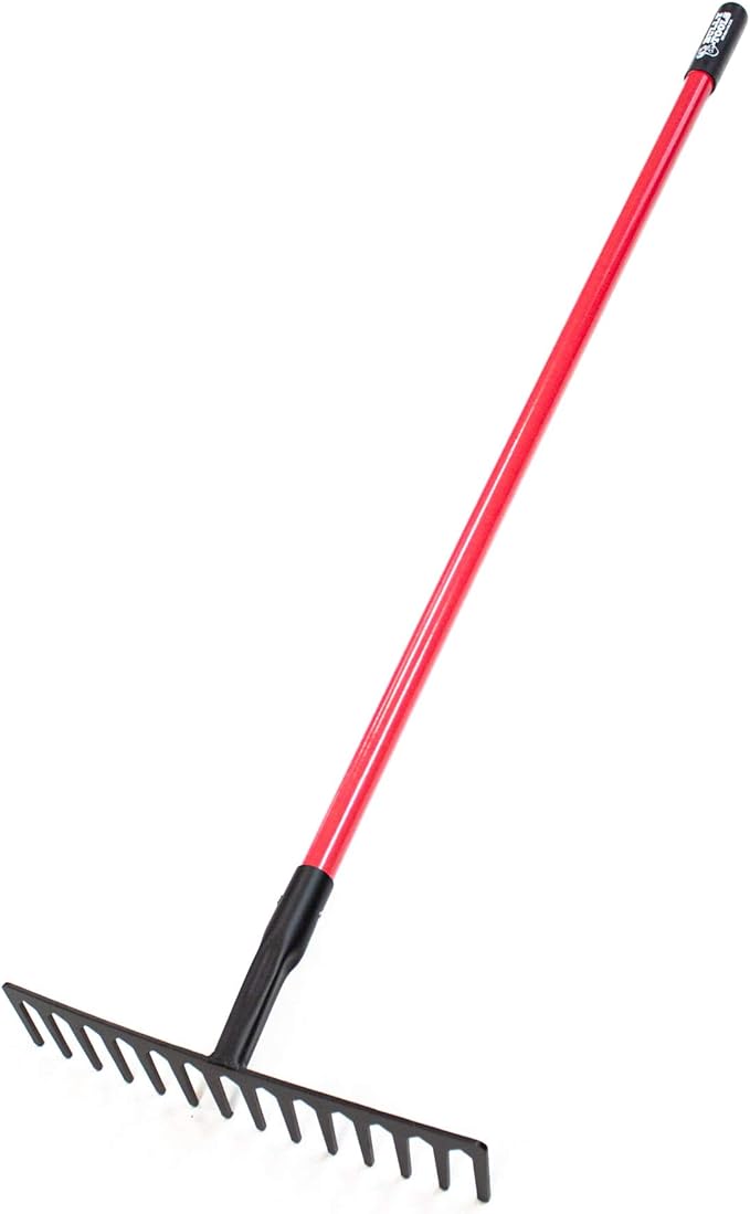 Bully Tools 92311 16-Inch Level Head Rake with Fiber Glass Handle and 14 Steel Head Tines, 60-Inch