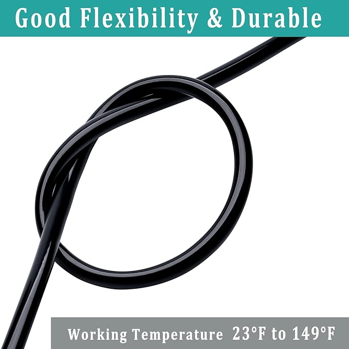 1/2" id - 10ft Black Vinyl Tubing Flexible PVC Tube Hybrid Hose Transfer Water Fuel Gas for Pond Fountain Garden Waterfall, Durable and Safe, with 2 Hose Clamps