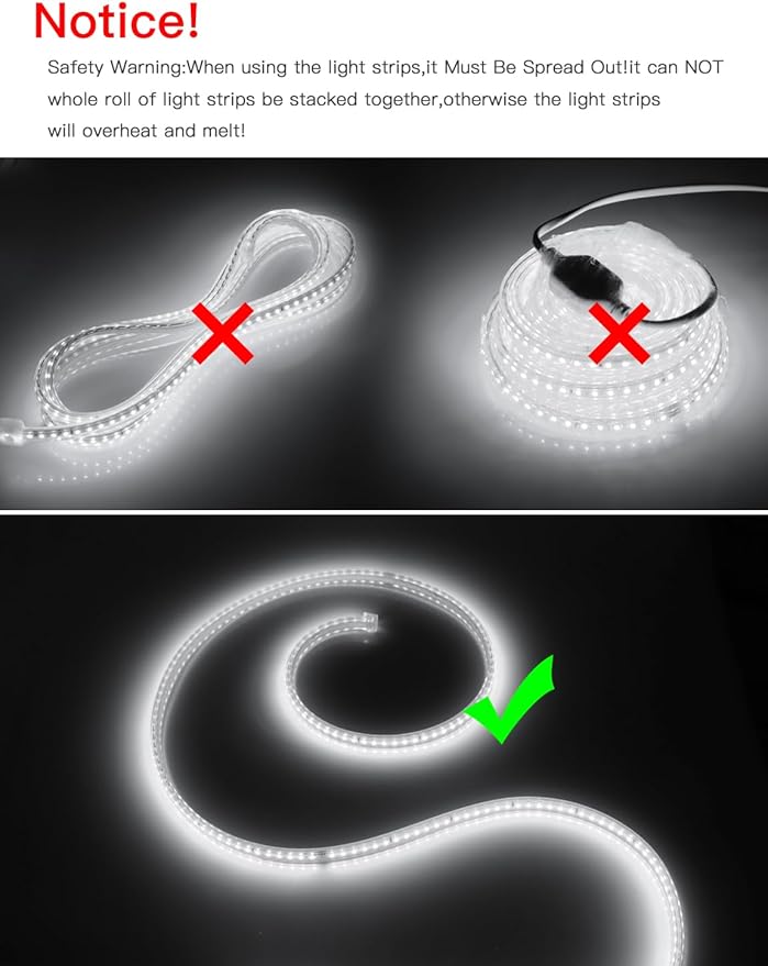 AIMENGTE LED Strip Lights, 240 LEDs, 6500K Cool White, Waterproof Indoor & Outdoor Rope Lights for Room, Garden, Patio, Kitchen, Bedroom, Living Room, and Under Cabinet Decoration, AC 110V