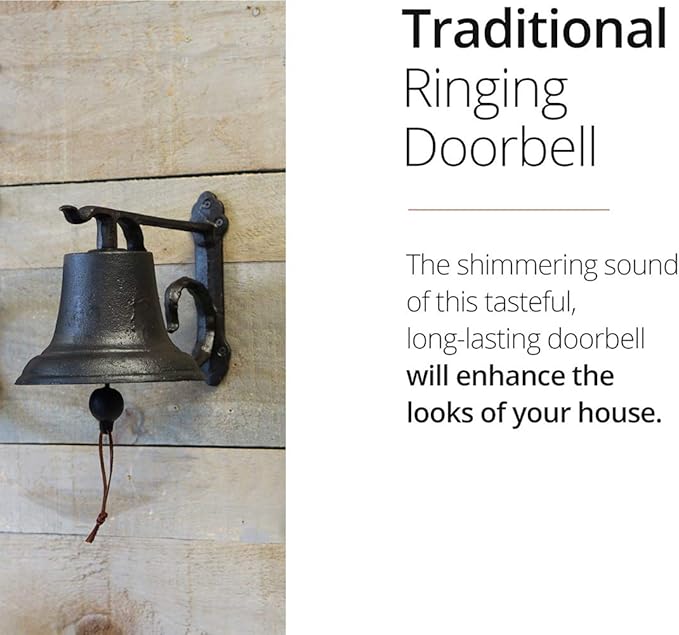 NACH Rustic Cast Iron Doorbell, Medium Door Bells for Homes, Classic Dinner Bell, Black Doorbell, 12.2 x 7.7 x 8.3 Inches, JS-90-096