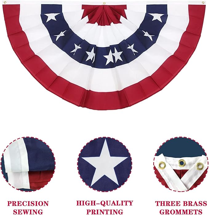 3 x 6 Ft American Pleated Fan Flag, USA Patriotic Half Fan Bunting Flag, 4th of July Decorations Flags