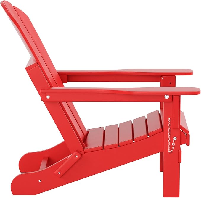 WO Home Furniture Adirondack Chair Table Set of 2 PCS Outdoor Folding Chair w Side Table Weather/UV Resistant for Lawn, Garden, Bon Fire, Balcony (Red)