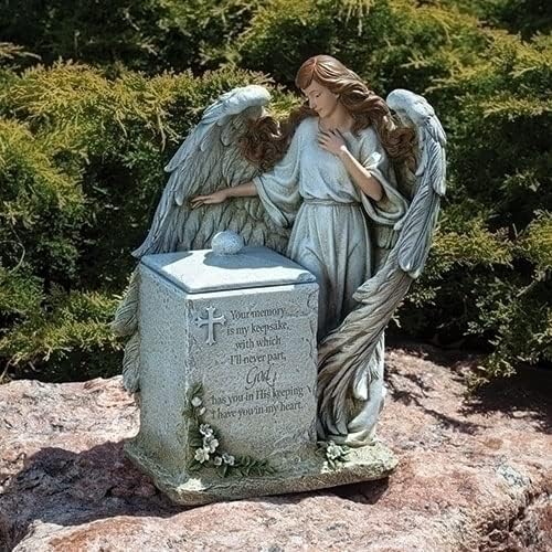 Joseph's Studio by Roman Inc., Memorial Box with Angel, Garden Collection, Religious Statue, Holy Family, Memorial, Angel, Patron Saint, Garden Décor (8x11x16)