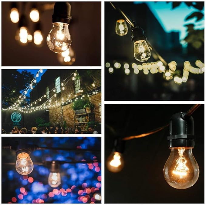 Hometown Evolution, Inc. Commercial E26 String Lights with 16 Gauge Wire (50 Foot 25 Socket, S14 11 Watt Clear Bulb)