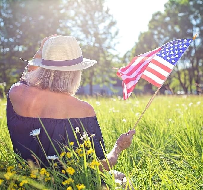 12 Pcs 12x18 Inch American Flags on Stick, American Flags for Outside, USA Stick Flag with Handheld and Grounded Multi-Purpose Flagpole, Memorial Day Decorations, 4th of July, Veterans Day, Patriotic Decorations