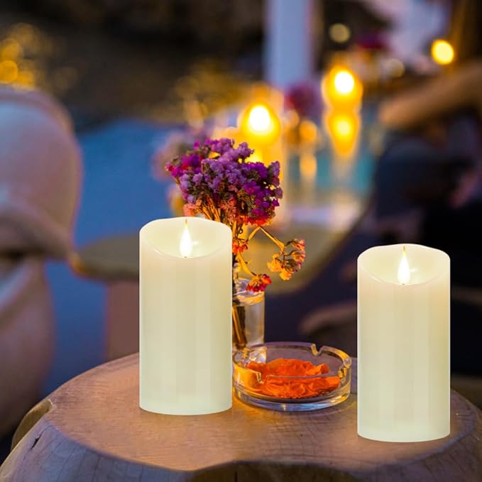 Tappovaly Flameless Flickering Battery Operated Candles 2pack Real Wax Pillar LED Candles with 10-Key Remote Control and 24 Hours Timer for Wedding, Party, Home Decoration (Ivory)