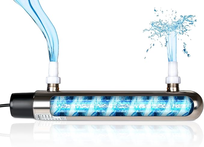 12W Inline UV Light Clarifier for Koi Pond Aquarium Algae Control Cold Plunge UV Light Stainless Steel Ultraviolet Green Killing Machine Algae Remover