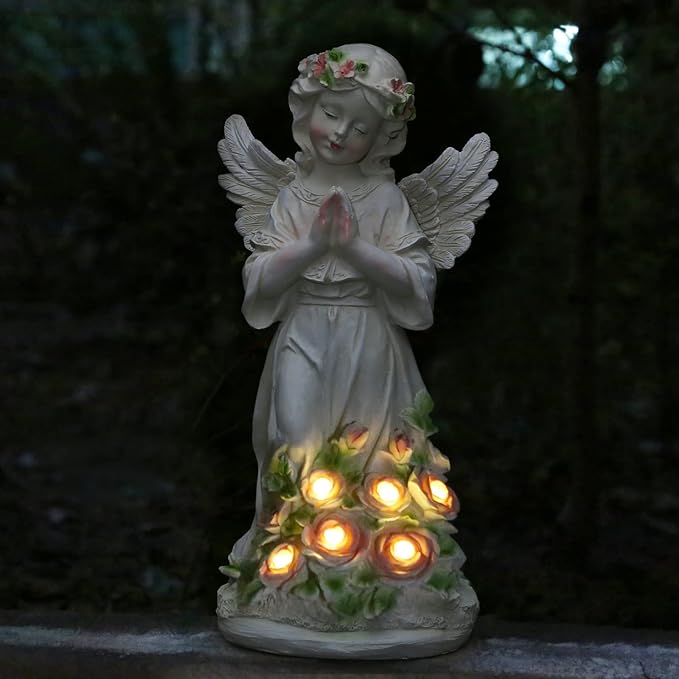 Garden Decor Angel Statue, Outdoor Patio Garden Sculptures & Statues, Solar Yard Decorations Lawn Ornaments Figurines for Outside