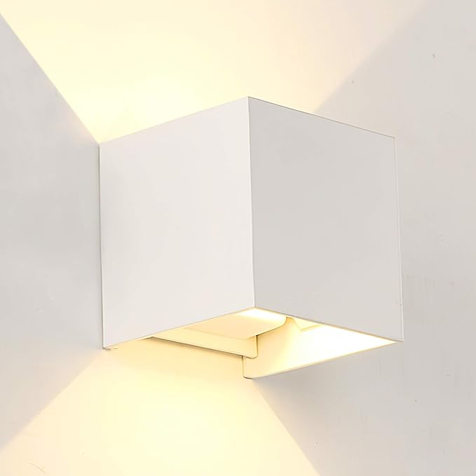 LANFU LED Aluminum Square Cube Waterproof White Wall Sconce Outdoor Light Exterior Wall Lighs fixtures Outside for House Patio 6W 100-277V 3000K Angle-Adjustment Warm Light 2LEDS White 6W