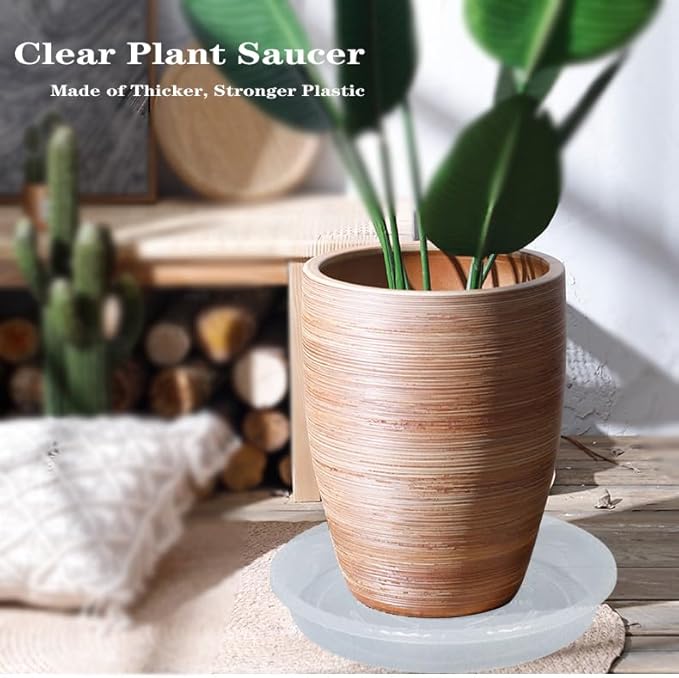 Plant Saucer 6 Pack of 14 inch, Clear Plastic Flower Plant Pot Saucer, Heavy Duty Plant Drip Trays Saucers for Indoor, Plant Water Tray for Planters