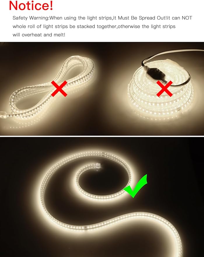 AIMENGTE Outdoor LED Strip Lights Waterproof, AC 110V, 1200LEDs, 4000k Plug in LED Rope Lights for Garden, Patio, Indoor Outdoor Decoration(32.8ft, Daylight)