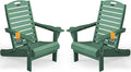 Adirondack Chairs Set of 2, Outdoor Fire Pit Chairs, HDPE All-Weather Adirondack Chairs with Cup Holder, Lawn Chair for Deck, Patio, Garden (Green)