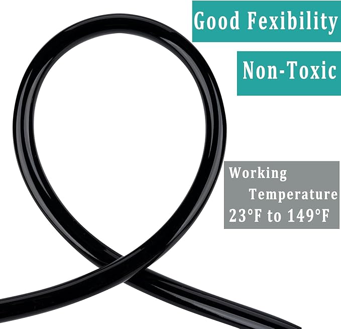 Black Vinyl Tubing 3/8” ID × 1/2” OD - 10 Feet PVC Flexible Plastic Tube Hybrid Hose, Transfer Water Air Oil for Pond Fountain Garden, Non-toxic and BPA free