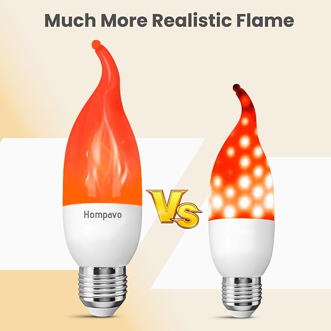 Hompavo Upgraded LED Flame Light Bulbs, 3 Modes Flickering Light Bulbs, E26 Chandelier Base Candle Fire Light Bulb for Halloween Christmas Party Porch Indoor & Outdoor Home Decoration - 6 Pack Red