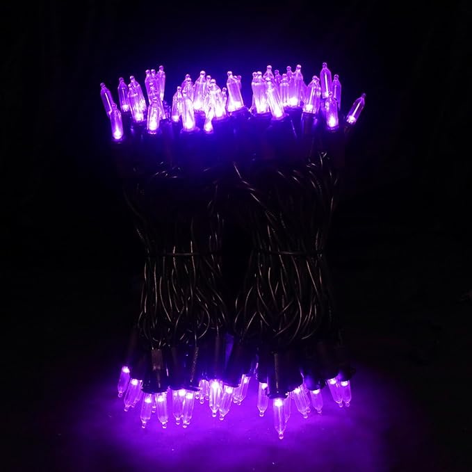 MULTI-SPARKING Purple LED Halloween Lights - 100 Count Purple Christmas String Lights for Tree, Party, Holiday, Indoor and Outdoor Halloween Decorations, 33 Feet Black Wire, UL Certified, Connectable
