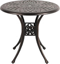 COBANA Patio Bistro Table, 31’’ Round Cast Aluminum Outdoor Dining Retro Side Table with 2’’ Umbrella Hole, Bronze
