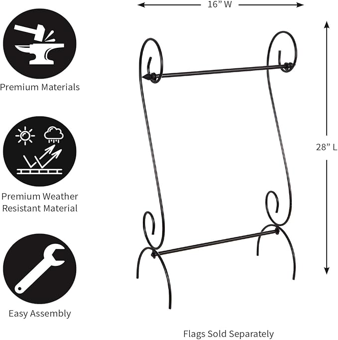 Evergreen Flag Scroll American Garden Flag Stand | Premium Metal Iron Garden Flag Holder Stand for Outside House Decor | Fits 12x18 Garden Flags for Outside