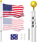30FT Telescoping Flag Pole Kit, Heavy Duty 16 Gauge Aluminum Outdoor In Ground Flag Poles with Embroidered 3x5 USA Flag, for Residential or Commercial,Garden,Yard Flag Poles