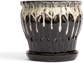 rePotme 6" Pinwheel Fluted Ceramic Plant Pot (Honey Cream Over Coffee) - - Includes Free 6 inch Slotted Pot Liner - Great for Orchids, Succulents, and All Indoor Plants