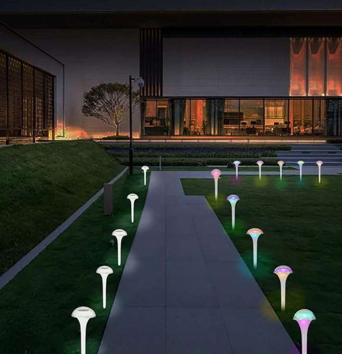 pearlstar Solar Lights Outdoor Mushroom Garden Pathway Lights LED Landscape Lighting Waterproof for Path Lawn Patio Yard Walkway Driveway, 2 Lights Effect,White&Color Changing Light(6pack)