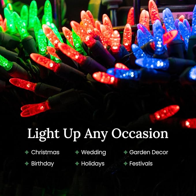 Pro Christmas M5 LED Holiday Lights - 100 Bulbs, 33.3ft - Professional Grade Indoor Outdoor Diamond Cut Sparkle Light Strings for Home Decorations and Christmas Trees - Pure White